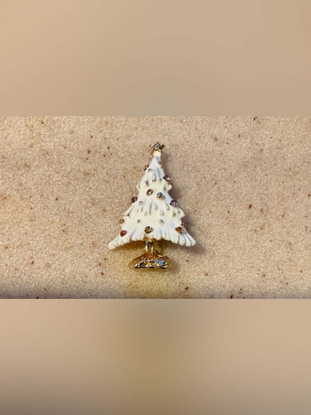 White Enamel Christmas Tree Brooch with Gold Accents
